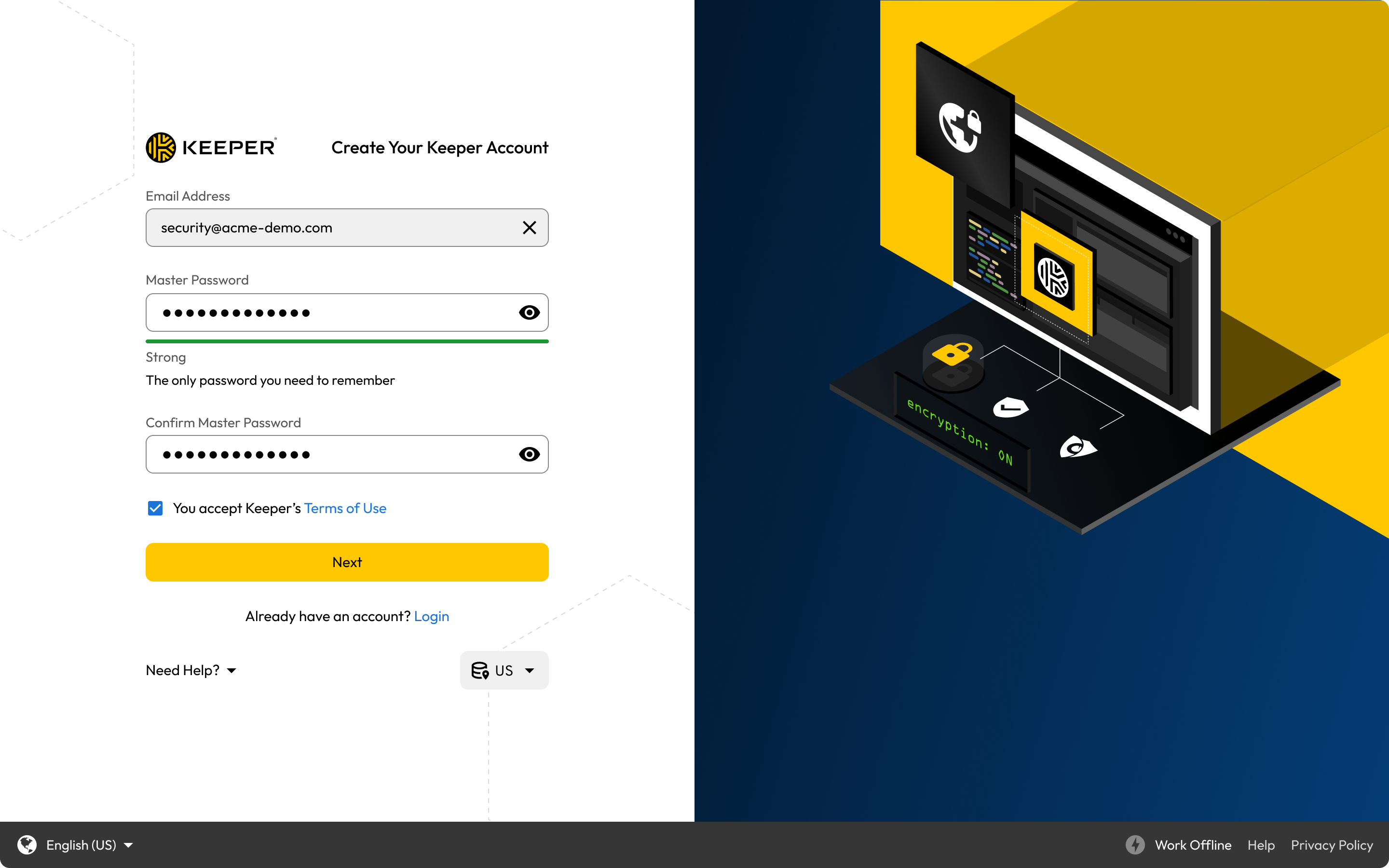 Keeper Web Vault — create account