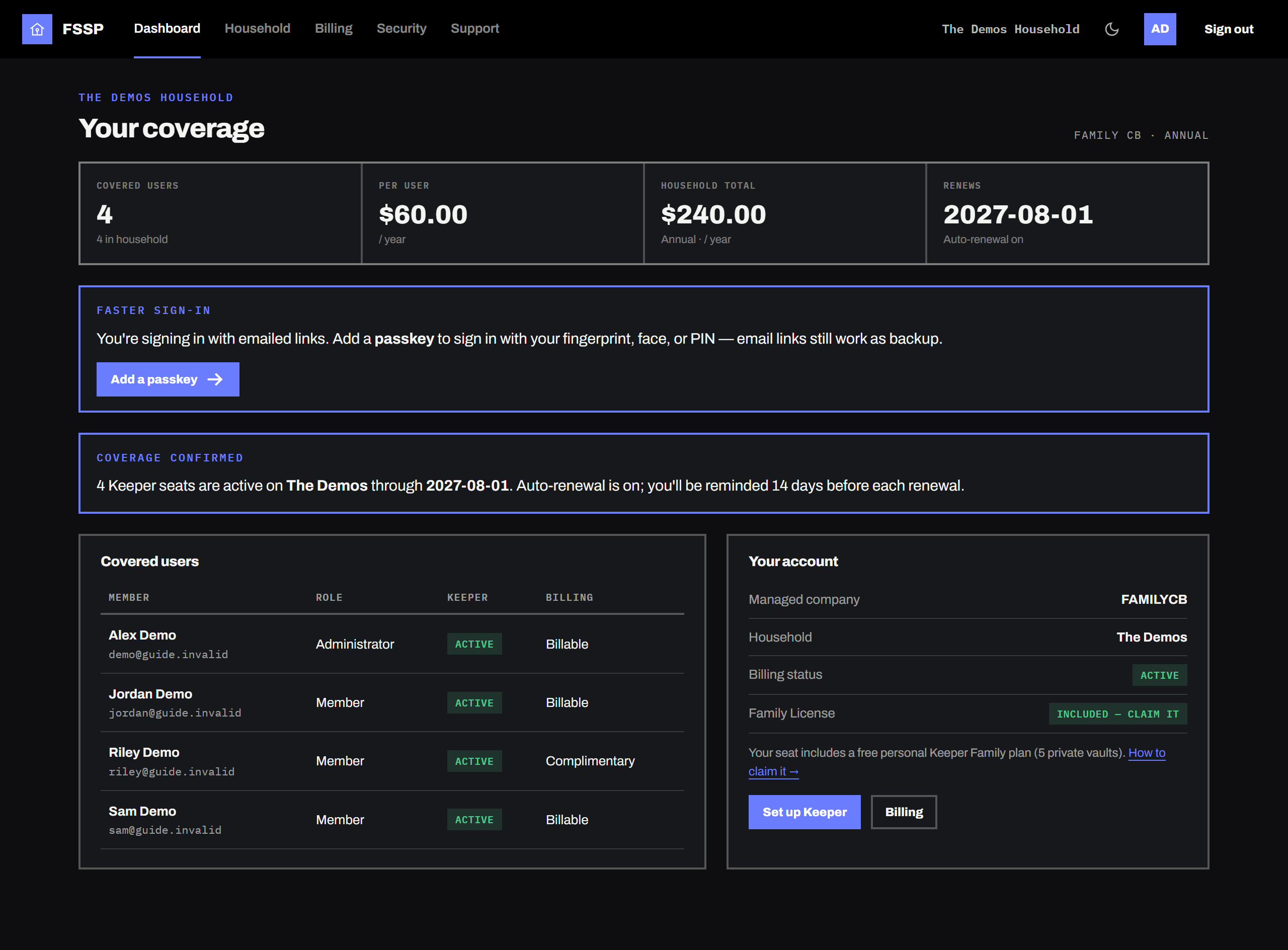 Dashboard — your coverage at a glance