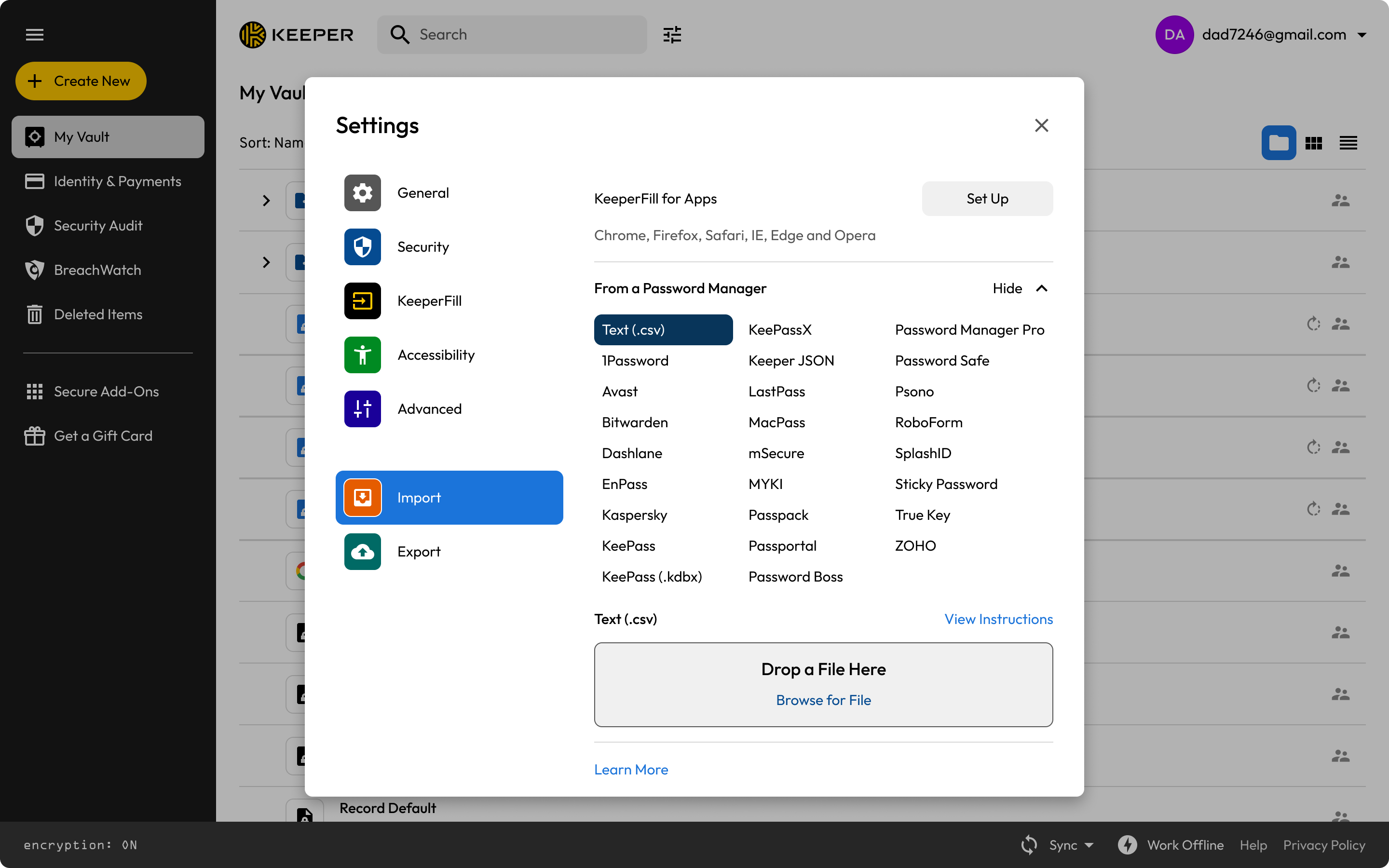 Settings — import from another manager