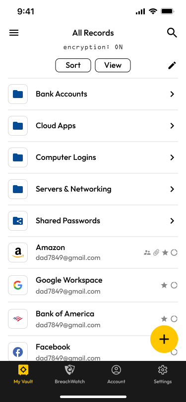 Keeper on mobile — my vault