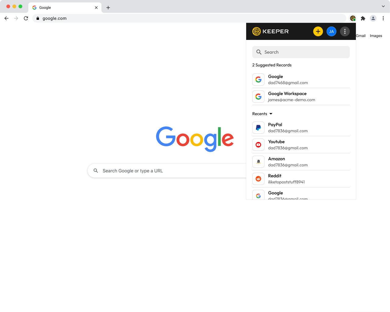 KeeperFill browser extension