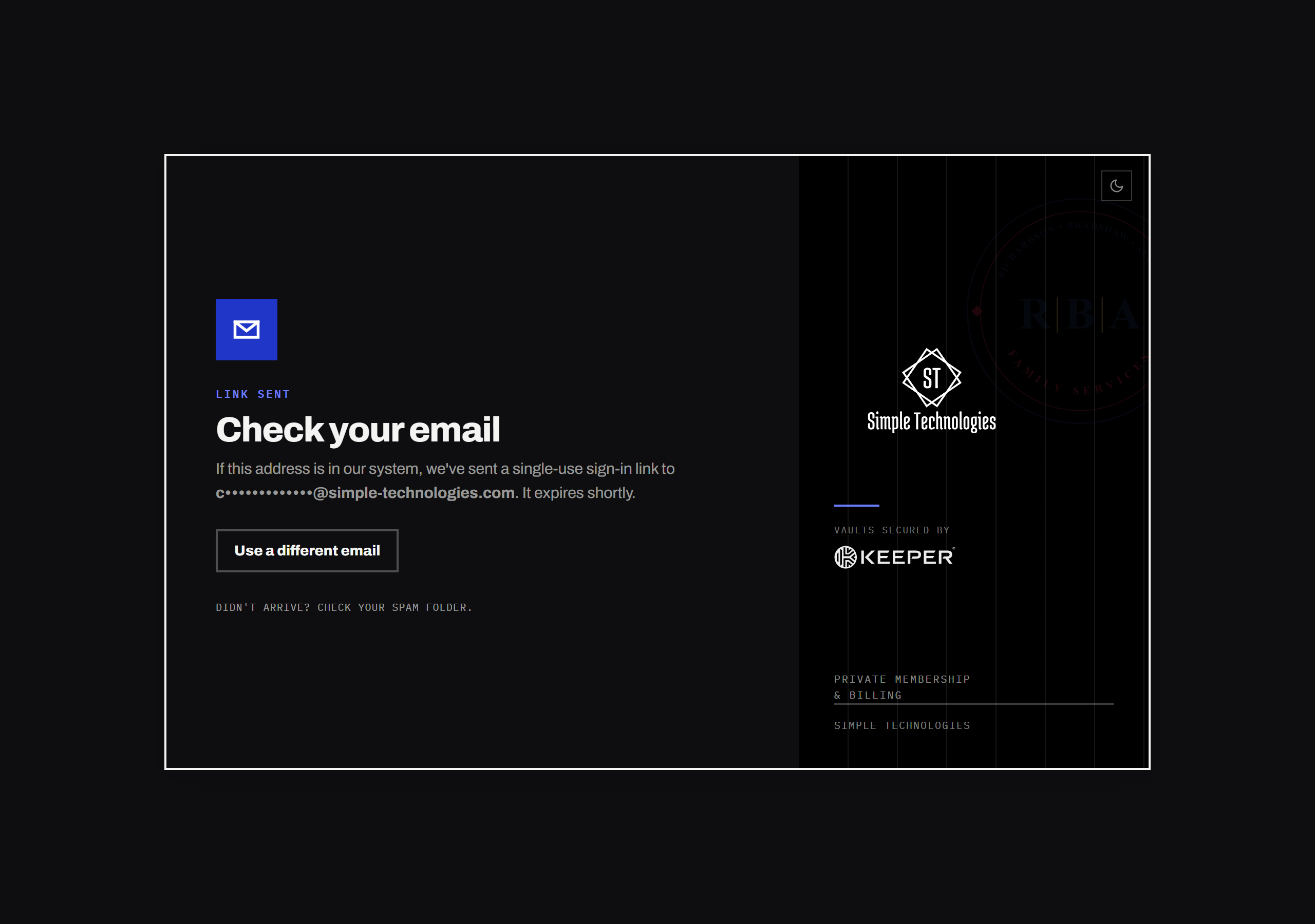 Step 3 — signup complete, sign-in link on its way